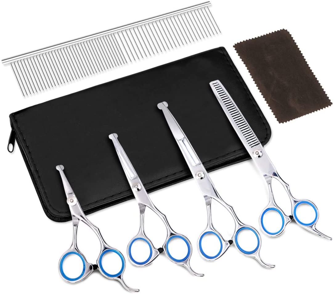 Siosúr Grooming Madraí Peataí Cruach Dhosmálta 5PCS Socraithe