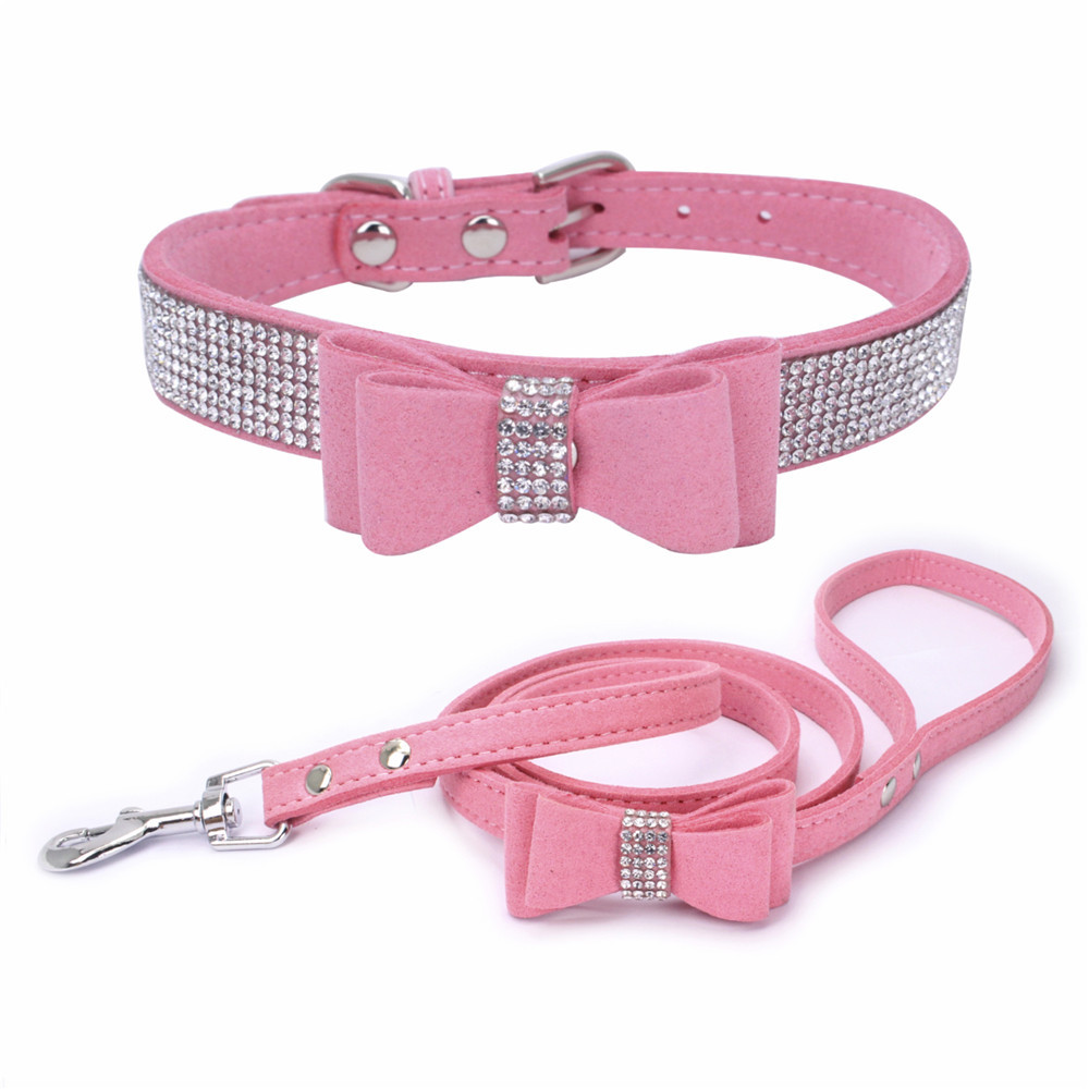 Collar Madraí Rhinestones Crystal Puppy Crystal Coigeartaithe le Bow Tie