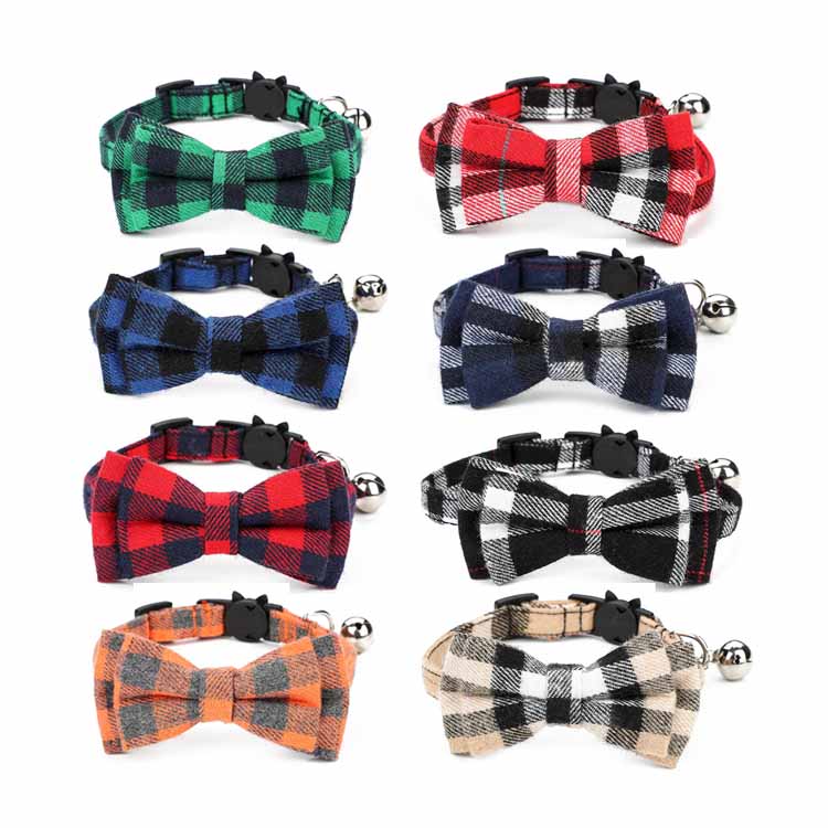 Collar Ceangail Bogha Madraí Plaid Inchoigeartaithe le Bell