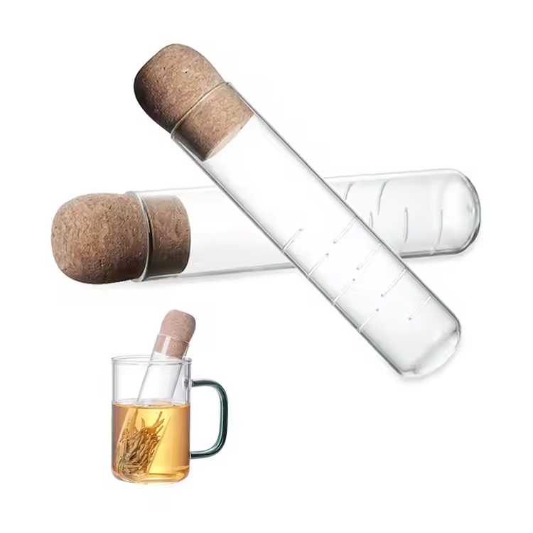 Dearadh Cruth Feadán Borosilicate Tae Gloine Infuser Strainer