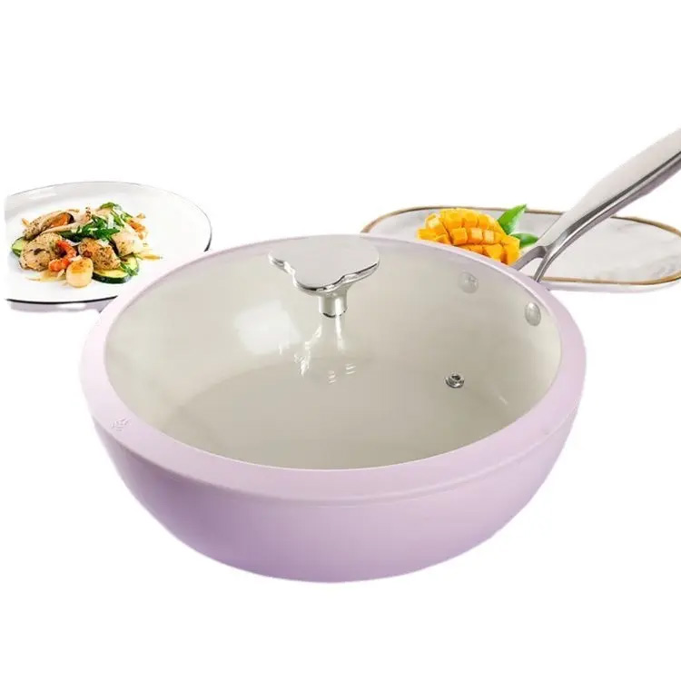 Poirceallán Sliog Lavender Wok Cobblestone Friochadh Ceirmeach Pan