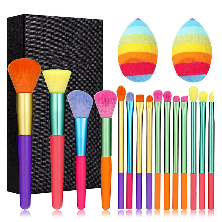 Préimh Sintéiseach 15PCS Socraigh Scuab Makeup Colorful