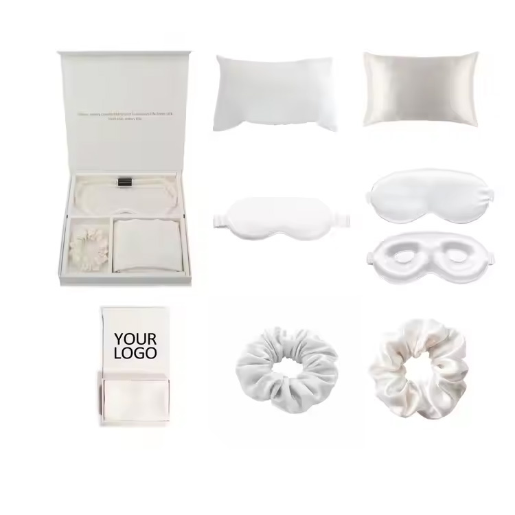 Cuimsíonn lógó saincheaptha bronntanas síoda scrunchies gruaige pillowcase