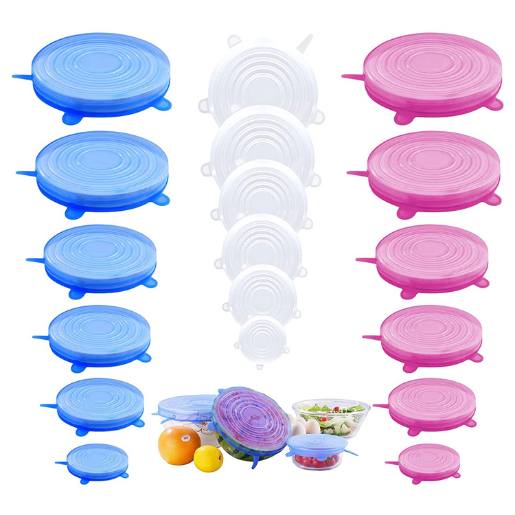 6 Pacáiste Clúdach Stórála Bia Lids Sín Silicone