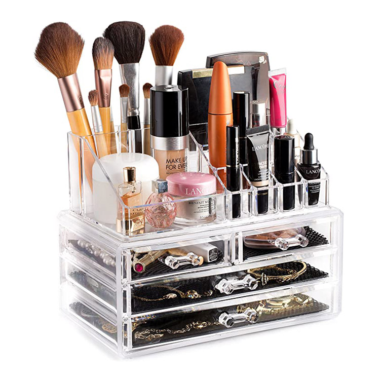 Eagraí Makeup Bosca Stórála Cosmaideacha Aicrileach Stackable